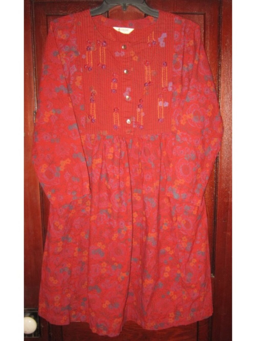 Marketplace Size S Dress Embroidered Floral Print Pleated Burgundy Popover Boho